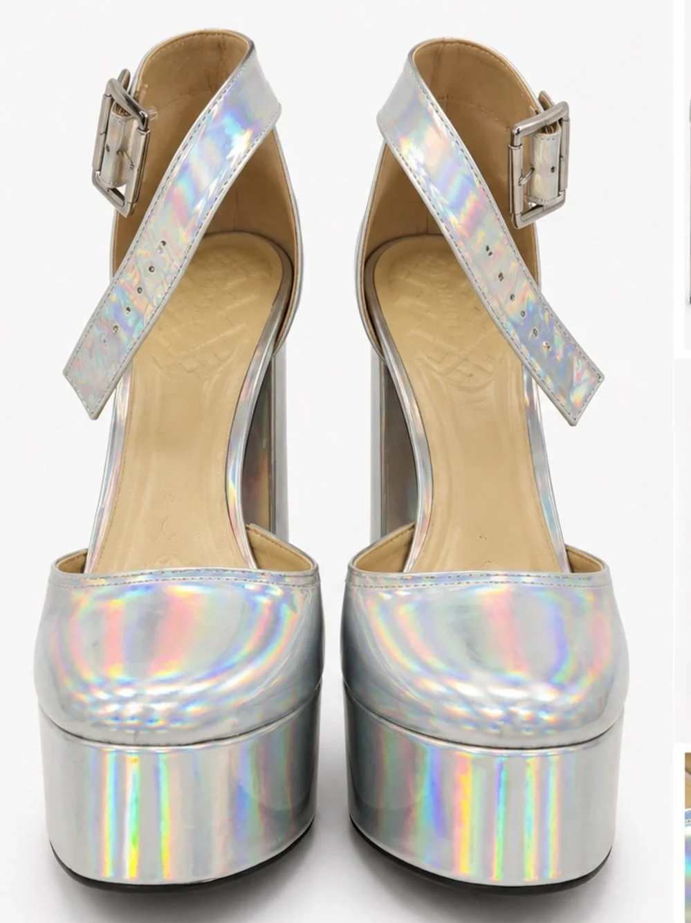 Holographic Silver Platform Mary Jane Heels